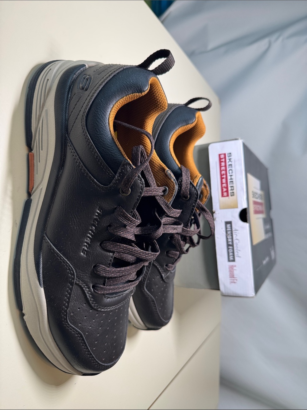 Skechers Men’s Black Athletic Sneakers with Orange Lining